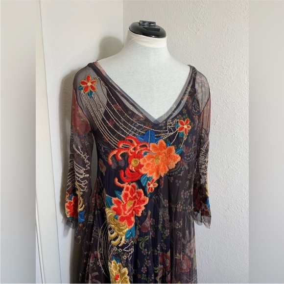 Johnny Was Kyler Mesh Dress Size XXS Embroidery w/ many loose threads throughout - Picture 6 of 14